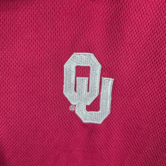 Mens NCAA OU Red Polo Shirt Short Sleeve 100% Polyester Oklahoma Univeristy XL - Picture 2 of 7